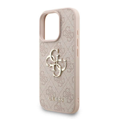 Apple iPhone 16 Pro Case Guess Original Licensed PU Leather Wrist Strap Rope Metal Large 4G and Text Logo Cover - 16