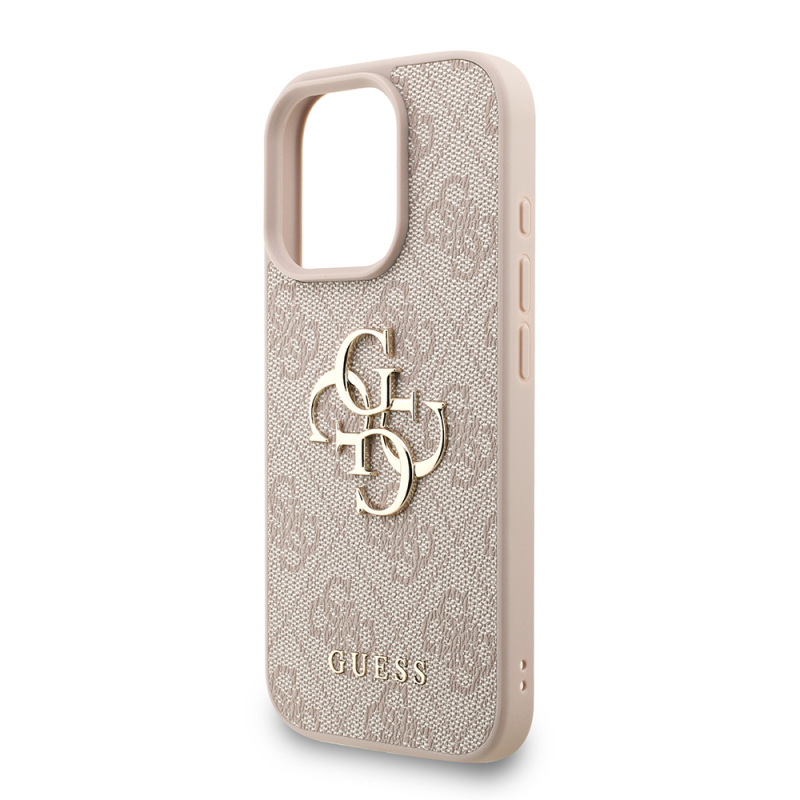 Apple iPhone 16 Pro Case Guess Original Licensed PU Leather Wrist Strap Rope Metal Large 4G and Text Logo Cover - 16