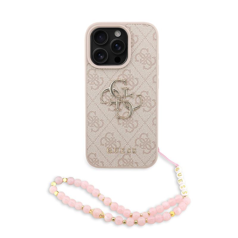Apple iPhone 16 Pro Case Guess Original Licensed PU Leather Wrist Strap Rope Metal Large 4G and Text Logo Cover - 3