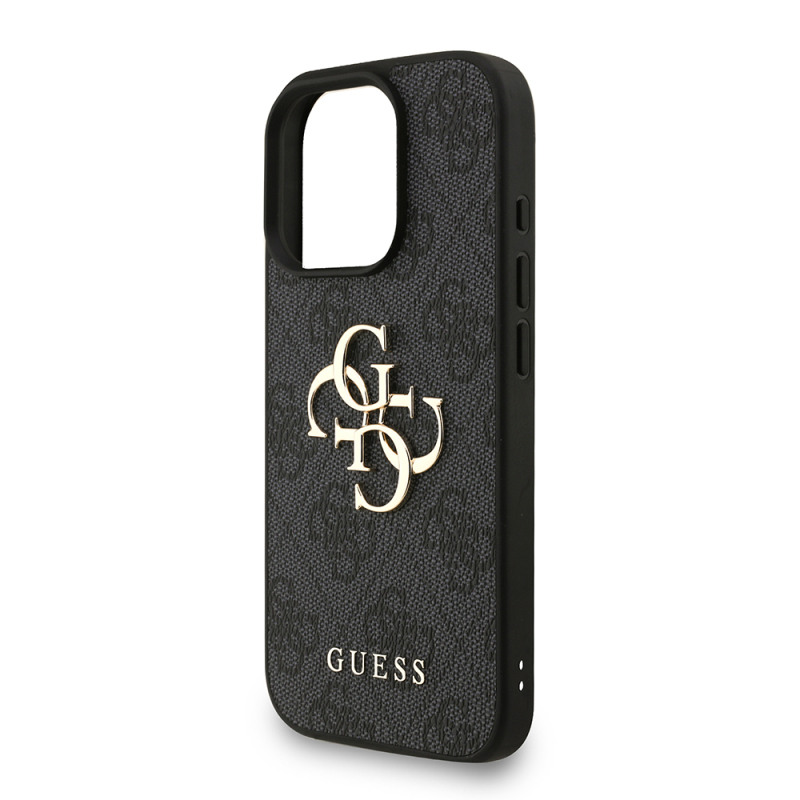 Apple iPhone 16 Pro Case Guess Original Licensed PU Leather Wrist Strap Rope Metal Large 4G and Text Logo Cover - 23
