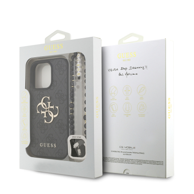 Apple iPhone 16 Pro Case Guess Original Licensed PU Leather Wrist Strap Rope Metal Large 4G and Text Logo Cover - 25