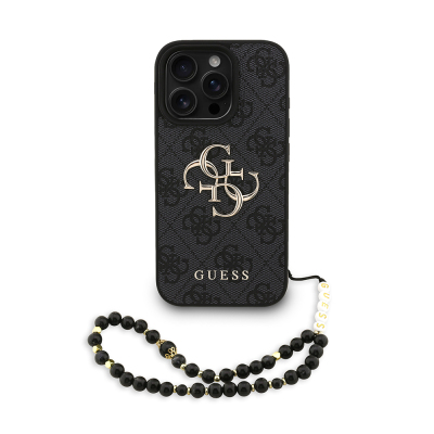 Apple iPhone 16 Pro Case Guess Original Licensed PU Leather Wrist Strap Rope Metal Large 4G and Text Logo Cover - 4