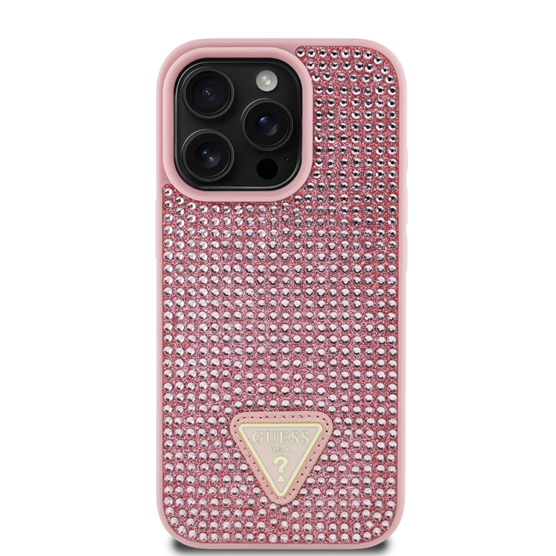 Apple iPhone 16 Pro Case Guess Original Licensed Stone Back Surface Triangle Logo Cover - 7