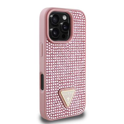 Apple iPhone 16 Pro Case Guess Original Licensed Stone Back Surface Triangle Logo Cover - 8