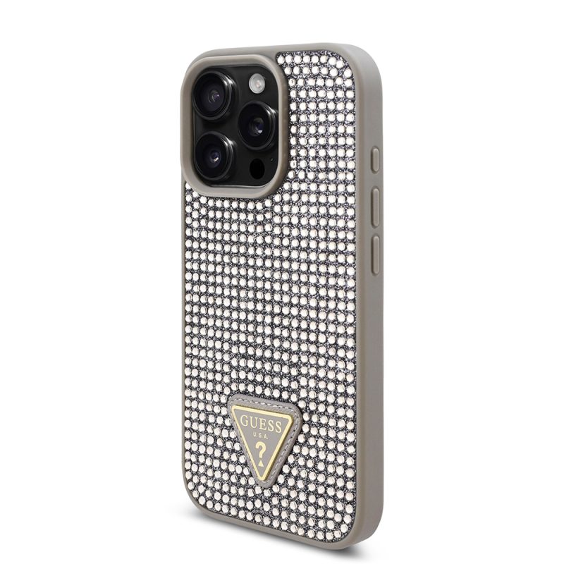 Apple iPhone 16 Pro Case Guess Original Licensed Stone Back Surface Triangle Logo Cover - 20