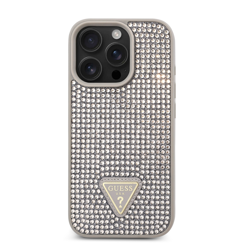 Apple iPhone 16 Pro Case Guess Original Licensed Stone Back Surface Triangle Logo Cover - 21