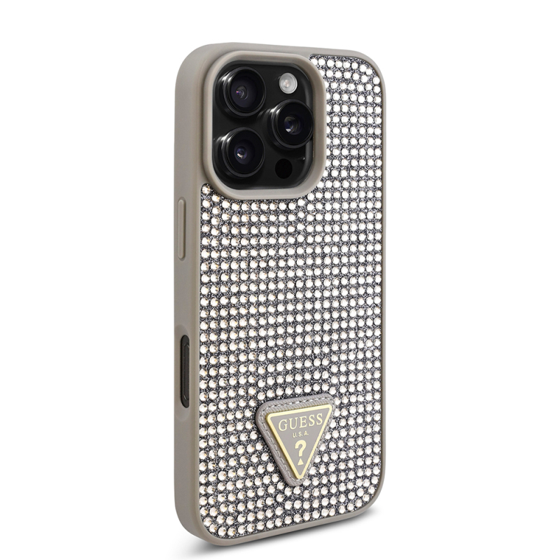 Apple iPhone 16 Pro Case Guess Original Licensed Stone Back Surface Triangle Logo Cover - 22