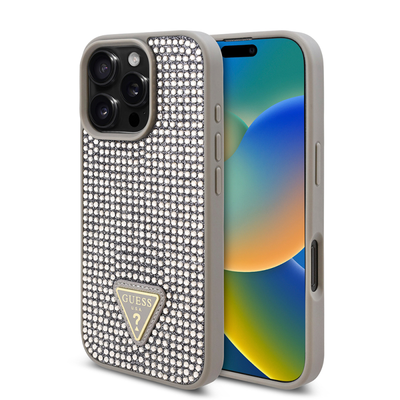 Apple iPhone 16 Pro Case Guess Original Licensed Stone Back Surface Triangle Logo Cover - 4