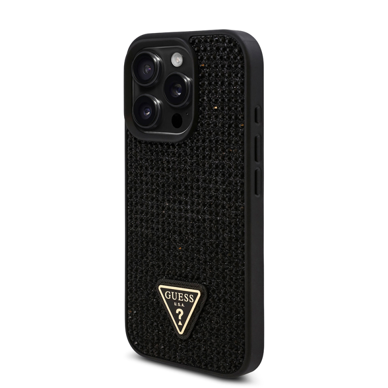 Apple iPhone 16 Pro Case Guess Original Licensed Stone Back Surface Triangle Logo Cover - 27