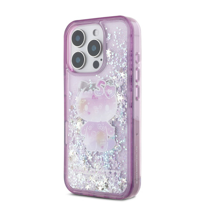 Apple iPhone 16 Pro Case Hello Kitty Original Licensed Liquid Glitter 50th Anniversary Party Cover - 3