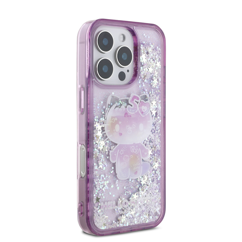 Apple iPhone 16 Pro Case Hello Kitty Original Licensed Liquid Silvery 50th Anniversary Party Cover - 5