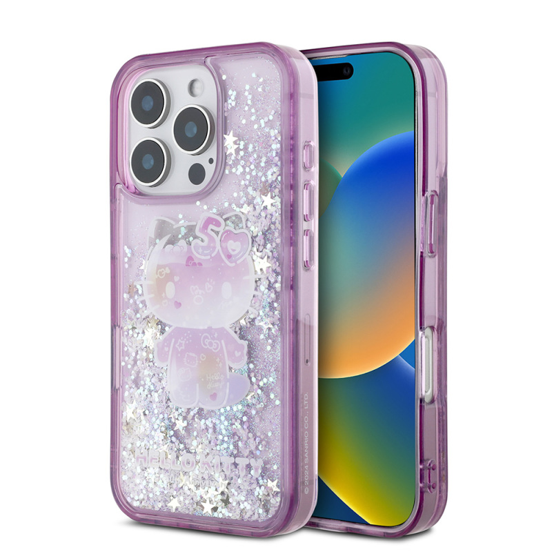 Apple iPhone 16 Pro Case Hello Kitty Original Licensed Liquid Silvery 50th Anniversary Party Cover - 2