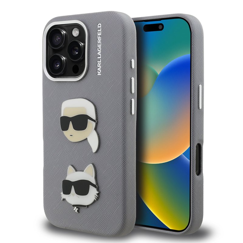 Apple iPhone 16 Pro Case Karl Lagerfeld Original Licensed K&C Heads Pin Cover - 1