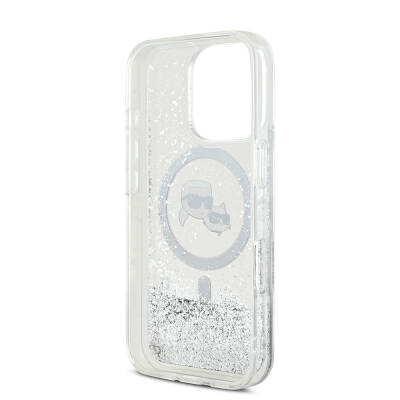 Apple iPhone 16 Pro Case Karl Lagerfeld Original Licensed Magsafe Charging Featured Liquid Glitter KC Heads Cover - 7