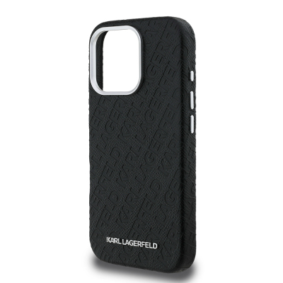 Apple iPhone 16 Pro Case Karl Lagerfeld Original Licensed PU Leather Stamped Metal Letter Logo Cover - 7