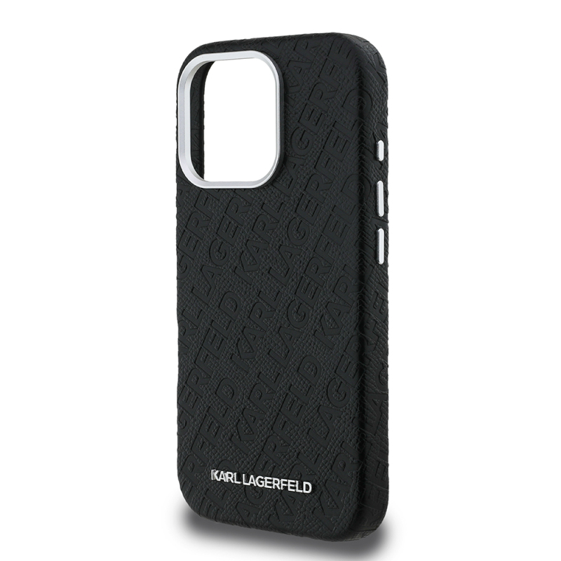 Apple iPhone 16 Pro Case Karl Lagerfeld Original Licensed PU Leather Stamped Metal Letter Logo Cover - 7