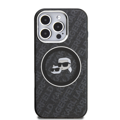Apple iPhone 16 Pro Case Karl Lagerfeld Original Licensed Shining Glitter Karl & Choupette Heads Cover - 4