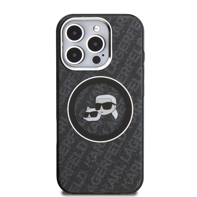 Apple iPhone 16 Pro Case Karl Lagerfeld Original Licensed Shining Glitter Karl & Choupette Heads Cover - 4