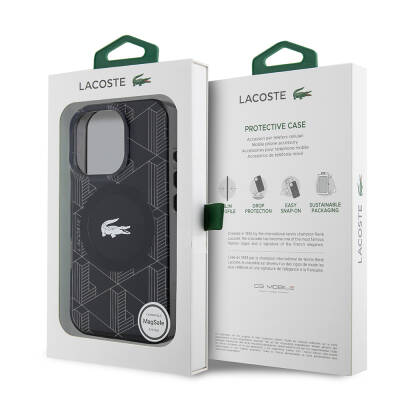 Apple iPhone 16 Pro Case Lacoste Original Licensed Magsafe Charging Feature Silver Crocodile Logo Monogram Cover - 9