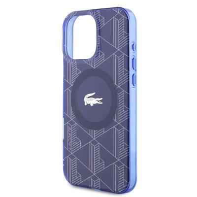 Apple iPhone 16 Pro Case Lacoste Original Licensed Magsafe Charging Feature Silver Crocodile Logo Monogram Cover - 16