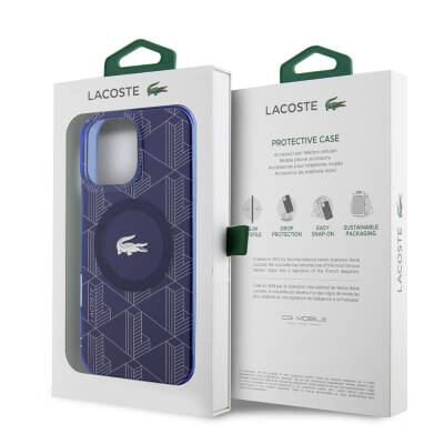 Apple iPhone 16 Pro Case Lacoste Original Licensed Magsafe Charging Feature Silver Crocodile Logo Monogram Cover - 18