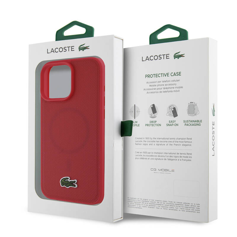 Apple iPhone 16 Pro Case Lacoste Original Licensed PU Pique Pattern Back Cover with Iconic Crocodile Woven Logo - 11