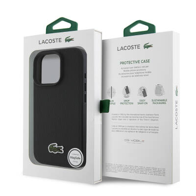 Apple iPhone 16 Pro Case Lacoste Original Licensed PU Pique Pattern Back Cover with Iconic Crocodile Woven Logo - 14