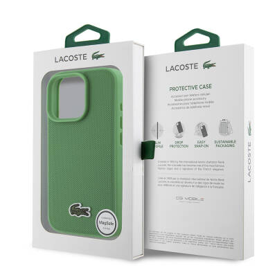 Apple iPhone 16 Pro Case Lacoste Original Licensed PU Pique Pattern Back Cover with Iconic Crocodile Woven Logo - 16