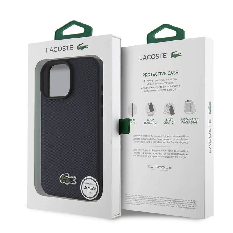 Apple iPhone 16 Pro Case Lacoste Original Licensed PU Pique Pattern Back Cover with Iconic Crocodile Woven Logo - 22