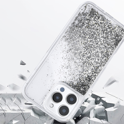 Apple iPhone 16 Pro Case Liquid Silvery Transparent Back Surface Zore Keto Silicone Cover - 9