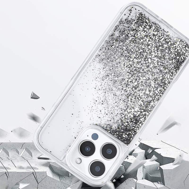 Apple iPhone 16 Pro Case Liquid Silvery Transparent Back Surface Zore Keto Silicone Cover - 9