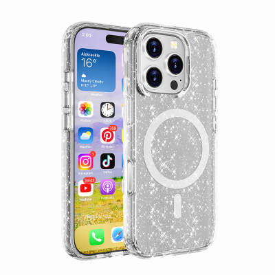 Apple iPhone 16 Pro Case Magsafe Charging Feature Shining Glitter Transparent Colored Zore Allstar Cover - 3