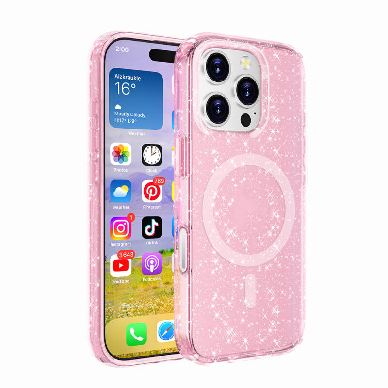 Apple iPhone 16 Pro Case Magsafe Charging Feature Shining Glitter Transparent Colored Zore Allstar Cover - 4