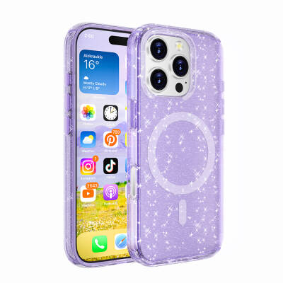 Apple iPhone 16 Pro Case Magsafe Charging Feature Shining Glitter Transparent Colored Zore Allstar Cover - 5