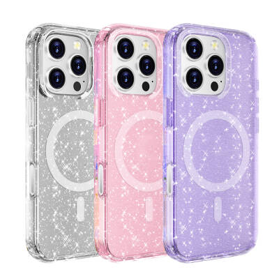 Apple iPhone 16 Pro Case Magsafe Charging Feature Shining Glitter Transparent Colored Zore Allstar Cover - 2