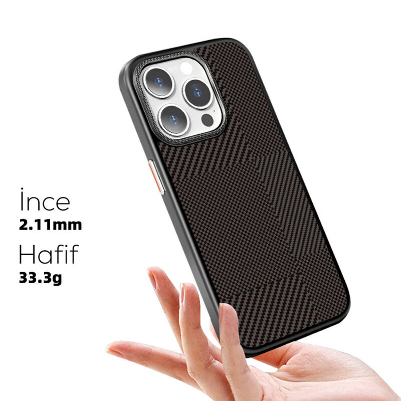 Apple iPhone 16 Pro Case Magsafe Charging Featured Carbon Fiber Patterned Mutural Montage Cover - 9