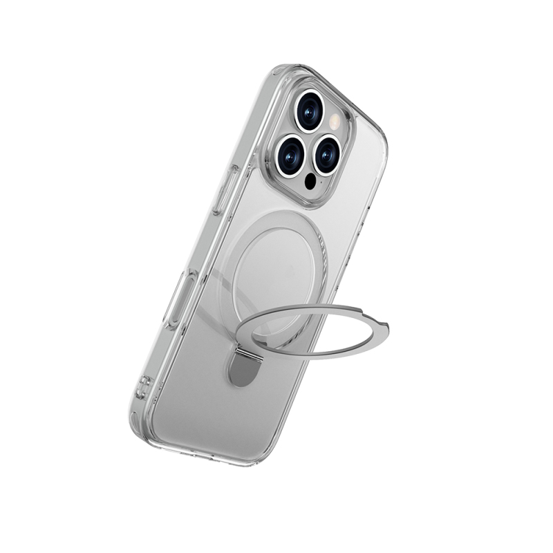 Apple iPhone 16 Pro Case Magsafe Charging Featured Raptic Air Stand Series Frosted Transparent Design Stand Cover - 3