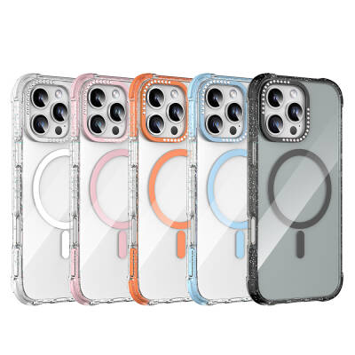 Apple iPhone 16 Pro Case Magsafe Charging Featured Stone and Silvery Design Mutural Blink Cover - 2