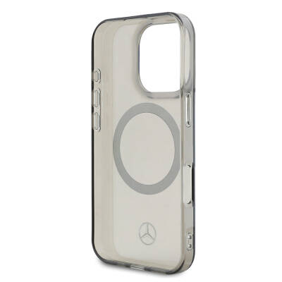 Apple iPhone 16 Pro Case Mercedes Benz Original Licensed Magsafe Charging Featured Transparent Surface Silver Ring Cover - 7