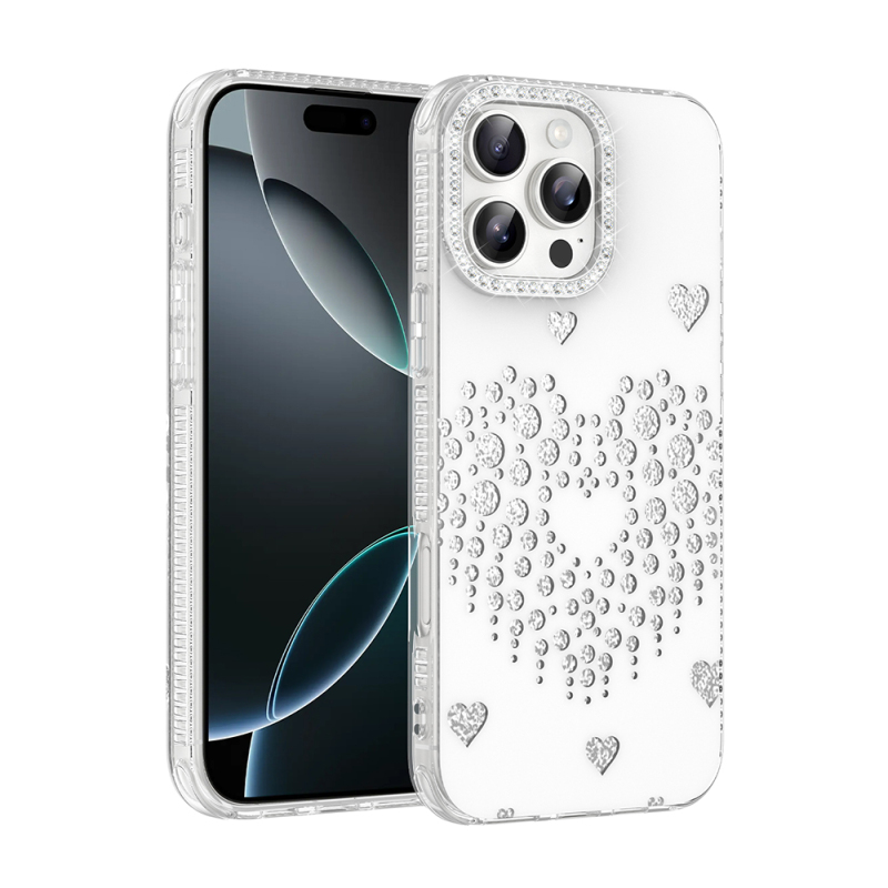 Apple iPhone 16 Pro Case Rhinestone Embellishment Zore Rivas Hard PC Cover - 3