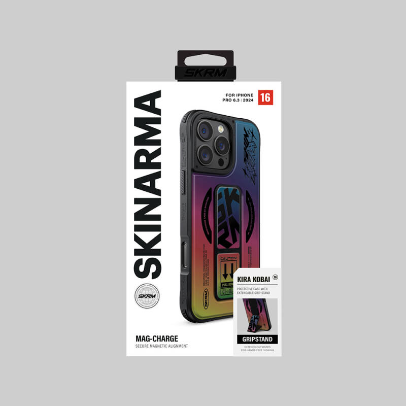 Apple iPhone 16 Pro Case SkinArma Holographic Design Leather Look Kira Kobai Cover with Stand - 8