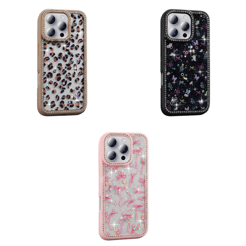 Apple iPhone 16 Pro Case Stone and Glitter Design Zore Azra Cover - 11