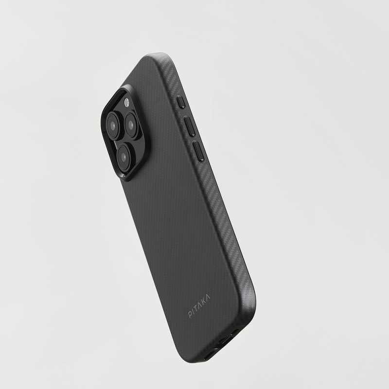 Apple iPhone 16 Pro Case with M-safe Charging Feature Aramid Fiber Pitaka Military-Grade Classic Series New Logo Black-Grey Twill Cover - 13