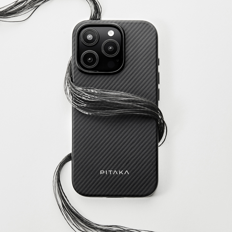 Apple iPhone 16 Pro Case with M-safe Charging Feature Aramid Fiber Pitaka Military-Grade Classic Series New Logo Black-Grey Twill Cover - 14