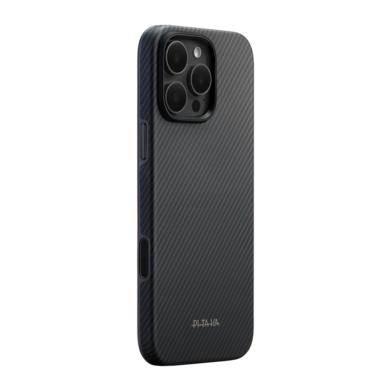 Apple iPhone 16 Pro Case with M-safe Charging Feature Aramid Fiber Pitaka Military-Grade Classic Series New Logo Black-Grey Twill Cover - 2
