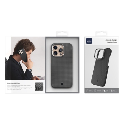 Apple iPhone 16 Pro Case Wiwu DCC-208 Magsafe Charged Camera Stand Aramid Fiber Design Cover - 12