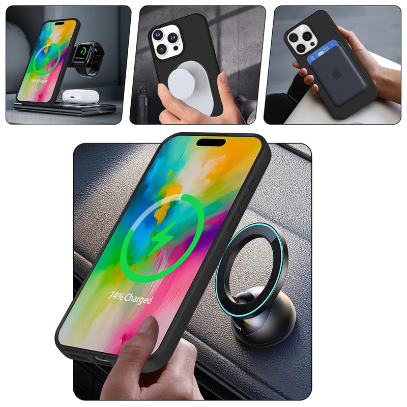 Apple iPhone 16 Pro Case Zore Samara Cover with M-safe Charging Stand - 10