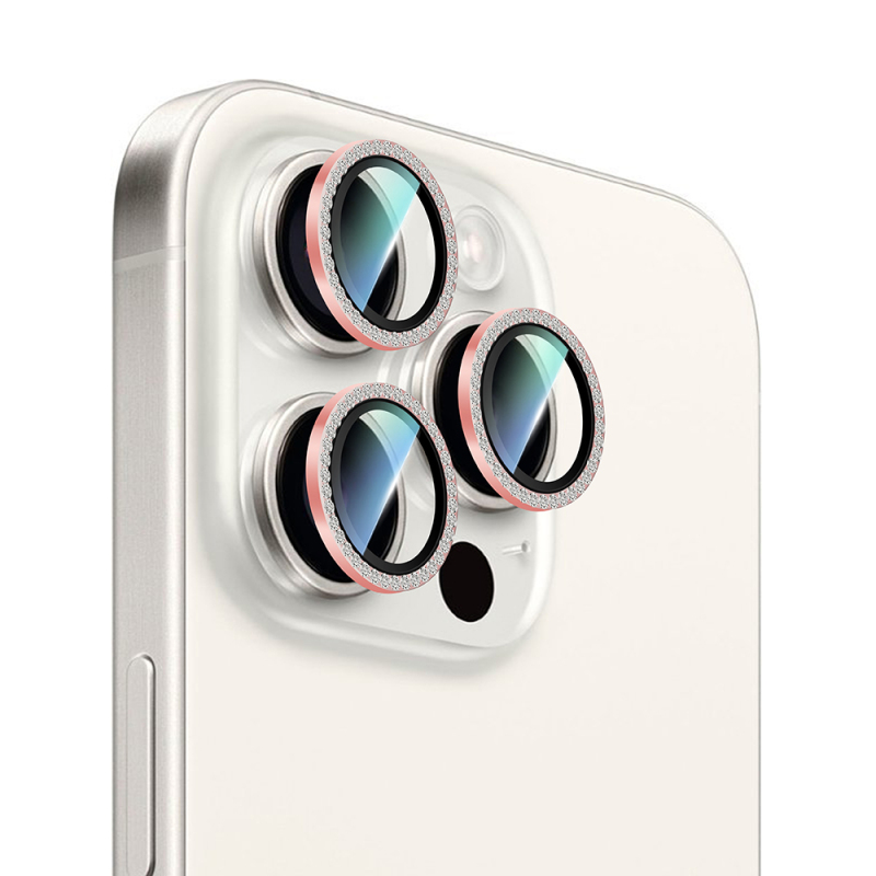 Apple iPhone 16 Pro CaseWorld Alloy Sparkling Diamond Serisi Taşlı Lens Koruyucu - 1