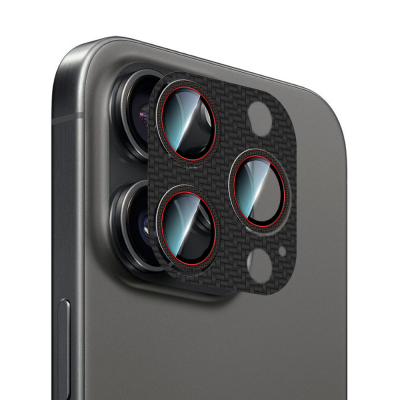 Apple iPhone 16 Pro CaseWorld Karbon Fiber Serisi Anti Reflective Ultra Clear Full Kamera Lens Koruyucu - 1