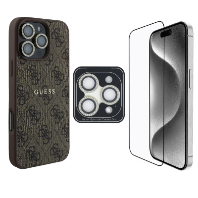 Apple iPhone 16 Pro Guess Original Licensed Case + Screen Protector + Lens Protector 3in1 Accessory Set - 1